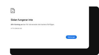 Bild på en hemsidan som slutat fungera